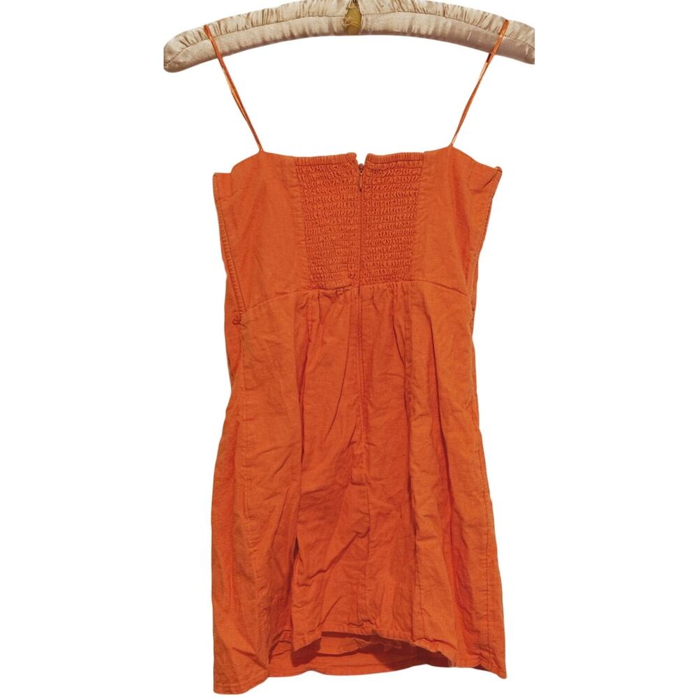Abercrombie & Fitch Linen Strapless Mini Dress Small Orange Euro Resort Beach - Picture 3 of 9